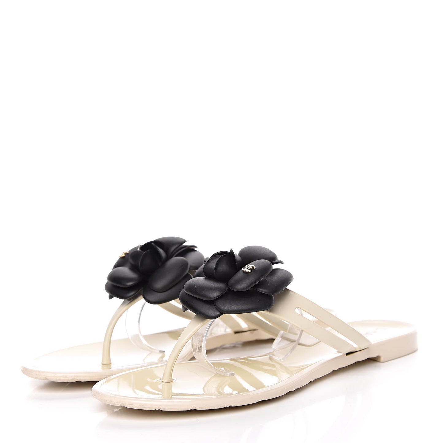 Jelly Camellia Thong Sandals 39 Ivory Black