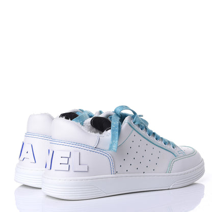 Chanel Calfskin Womens Logo Sneakers 37 White Blue 4 of 11