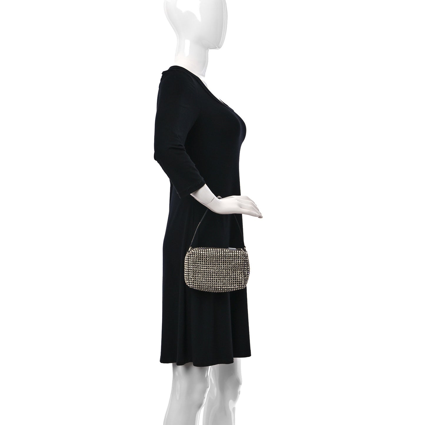 Mesh Crystal Rhinestone Mini Heiress Pouch Black Silver