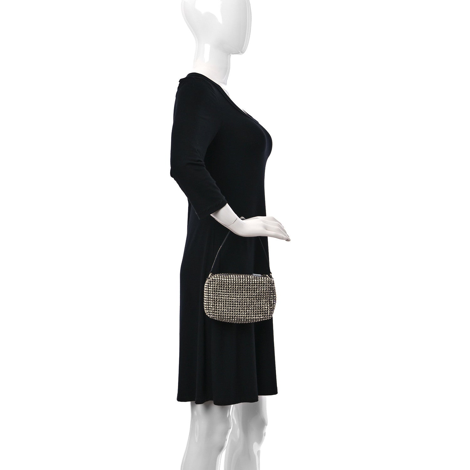 Alexander Wang Mesh Crystal Rhinestone Mini Heiress Pouch Black Silver 2 of 12