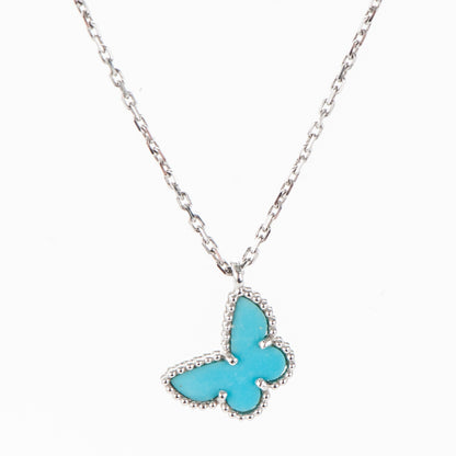 Van Cleef & Arpels 18K White Gold Turquoise Sweet Alhambra Butterfly Pendant Necklace 3 of 6