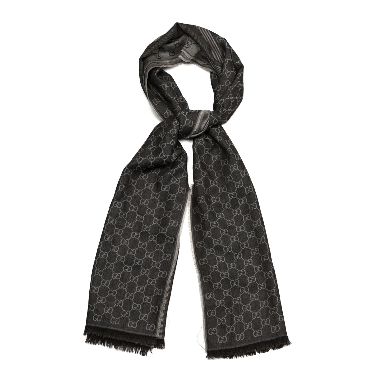 Wool Silk GG Monogram GGWeblong Fringe Scarf Shawl Rope Dark Brown