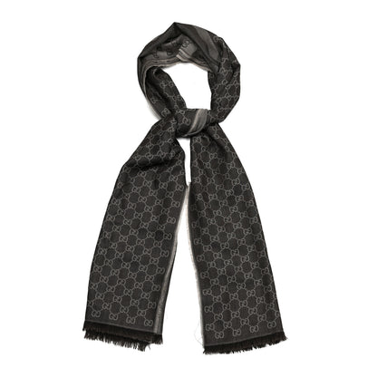 Gucci Wool Silk GG Monogram GGWeblong Fringe Scarf Shawl Rope Dark Brown 3 of 9