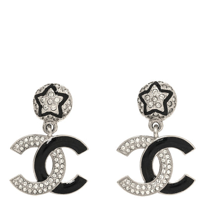 Chanel Crystal Enamel CC Star Drop Earrings Silver Black 1 of 5