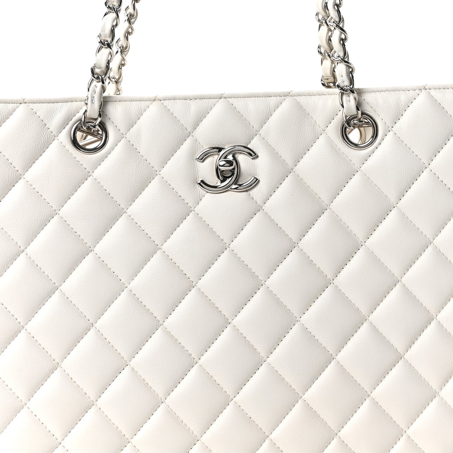 Calfskin Quilted Large Classic Shopping Tote White