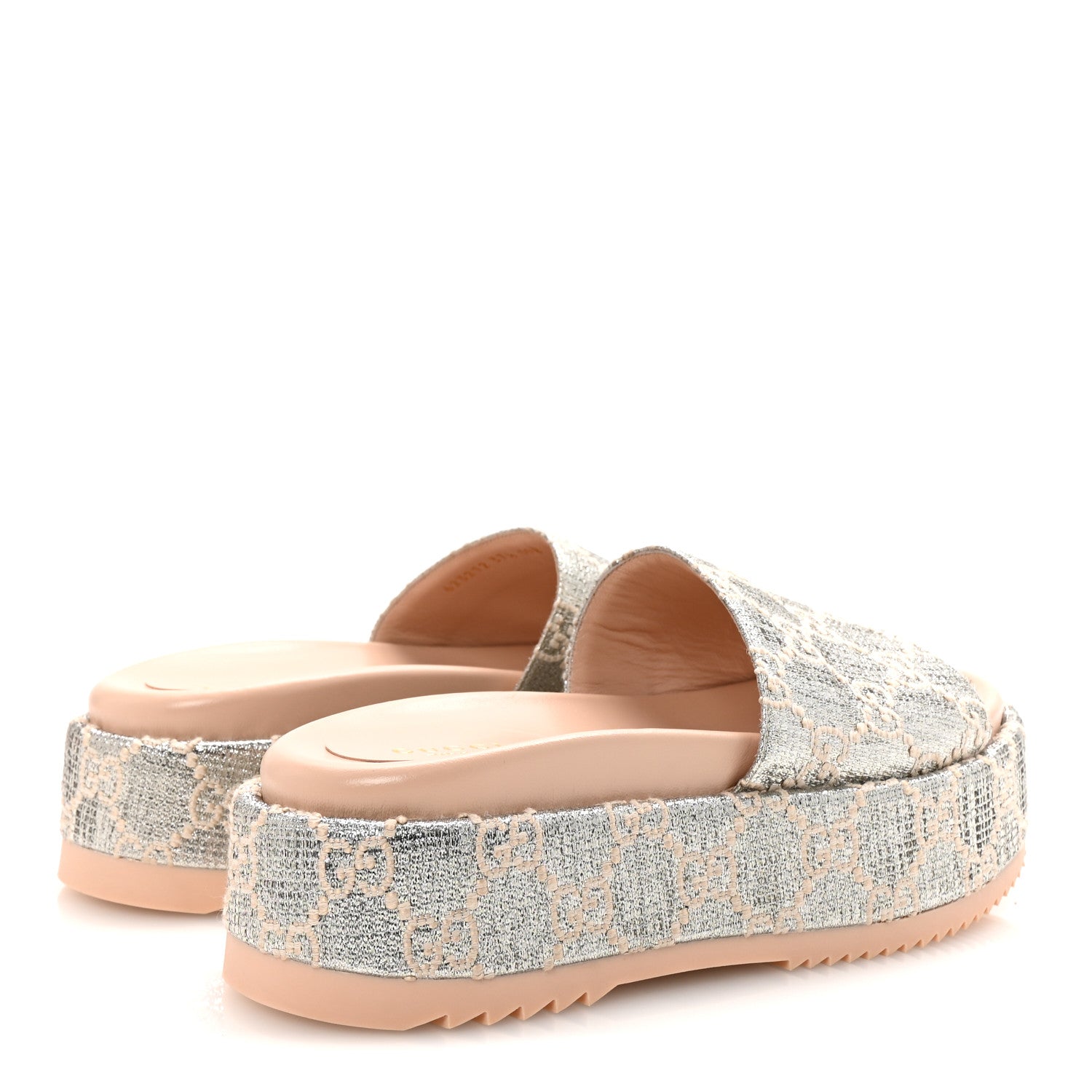 Gucci Lame Heritage GG Monogram Angelina Platform 55mm Slide Sandals 37.5 Silver Beige 5 of 9
