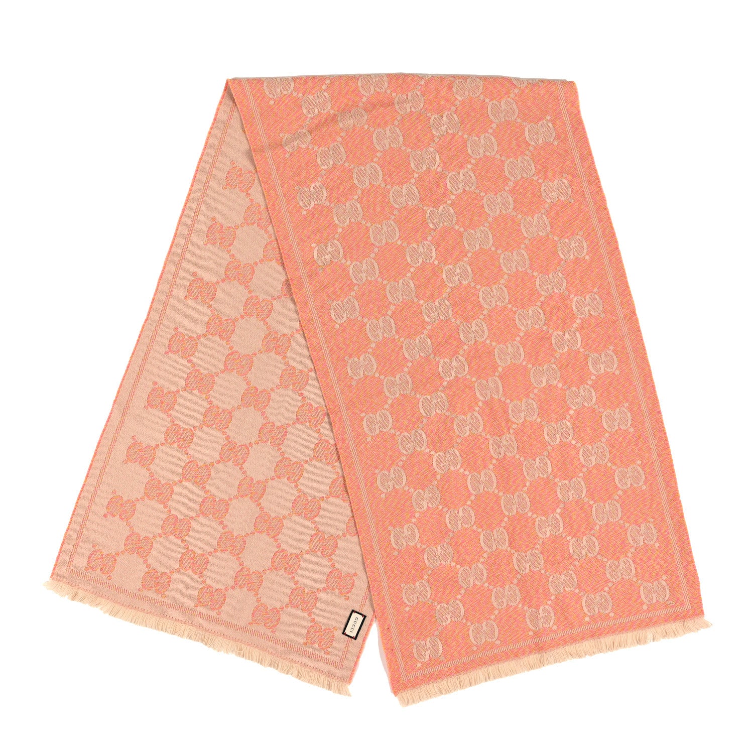 Gucci Wool Jacquard Monogram Jumbo GG Lady Moul Nest Scarf Pink Beige 2 of 5