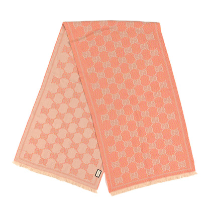 Gucci Wool Jacquard Monogram Jumbo GG Lady Moul Nest Scarf Pink Beige 2 of 5