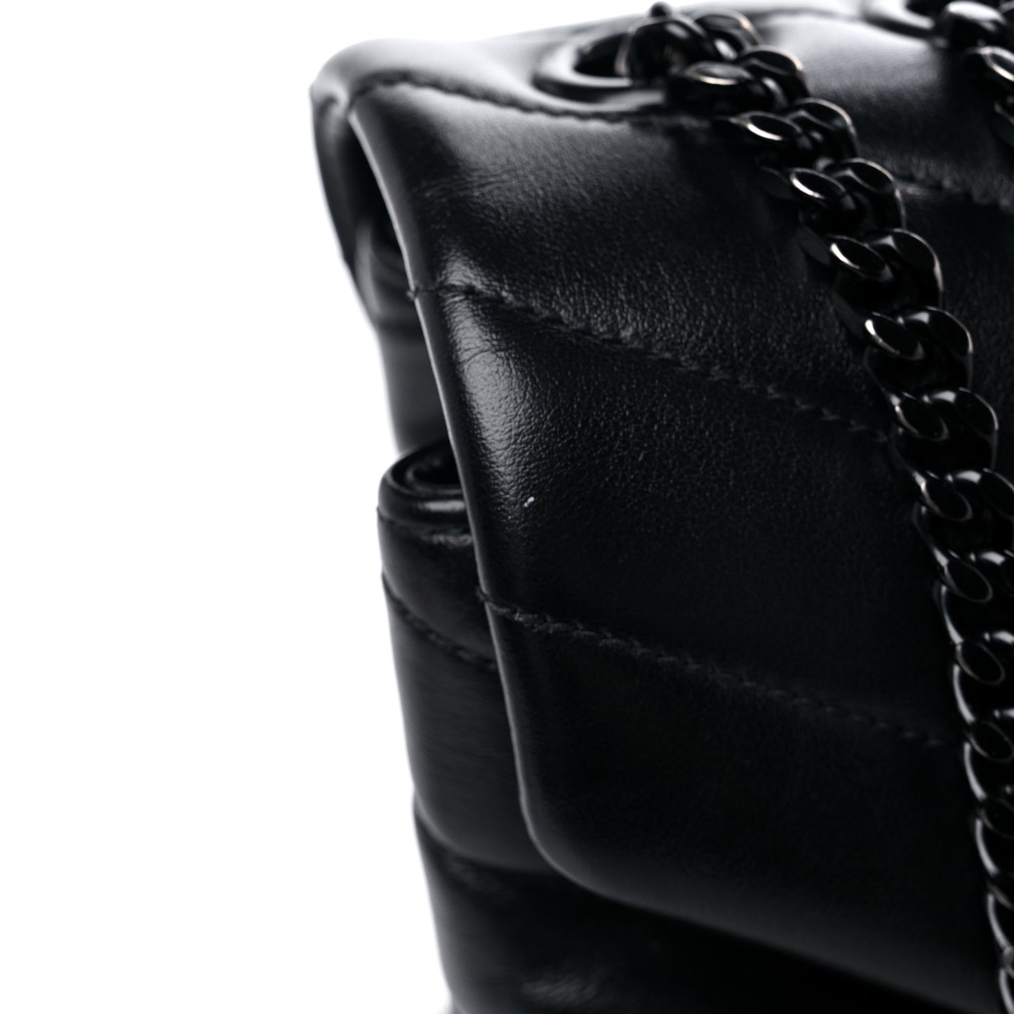 Calfskin Y Quilted Monogram MonochromeMedium Loulou Chain Satchel Black