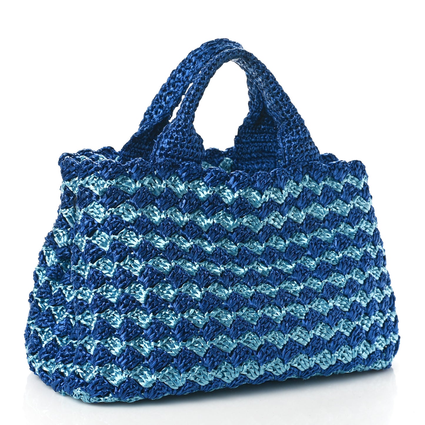 Raffia Crochet Bi-Color Medium Tote Royal Turchese
