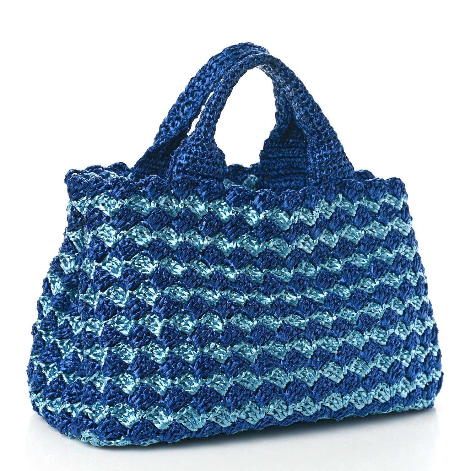 Prada Raffia Crochet Bi-Color Medium Tote Royal Turchese 3 of 8