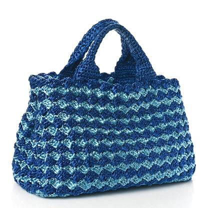 Prada Raffia Crochet Bi-Color Medium Tote Royal Turchese 3 of 8