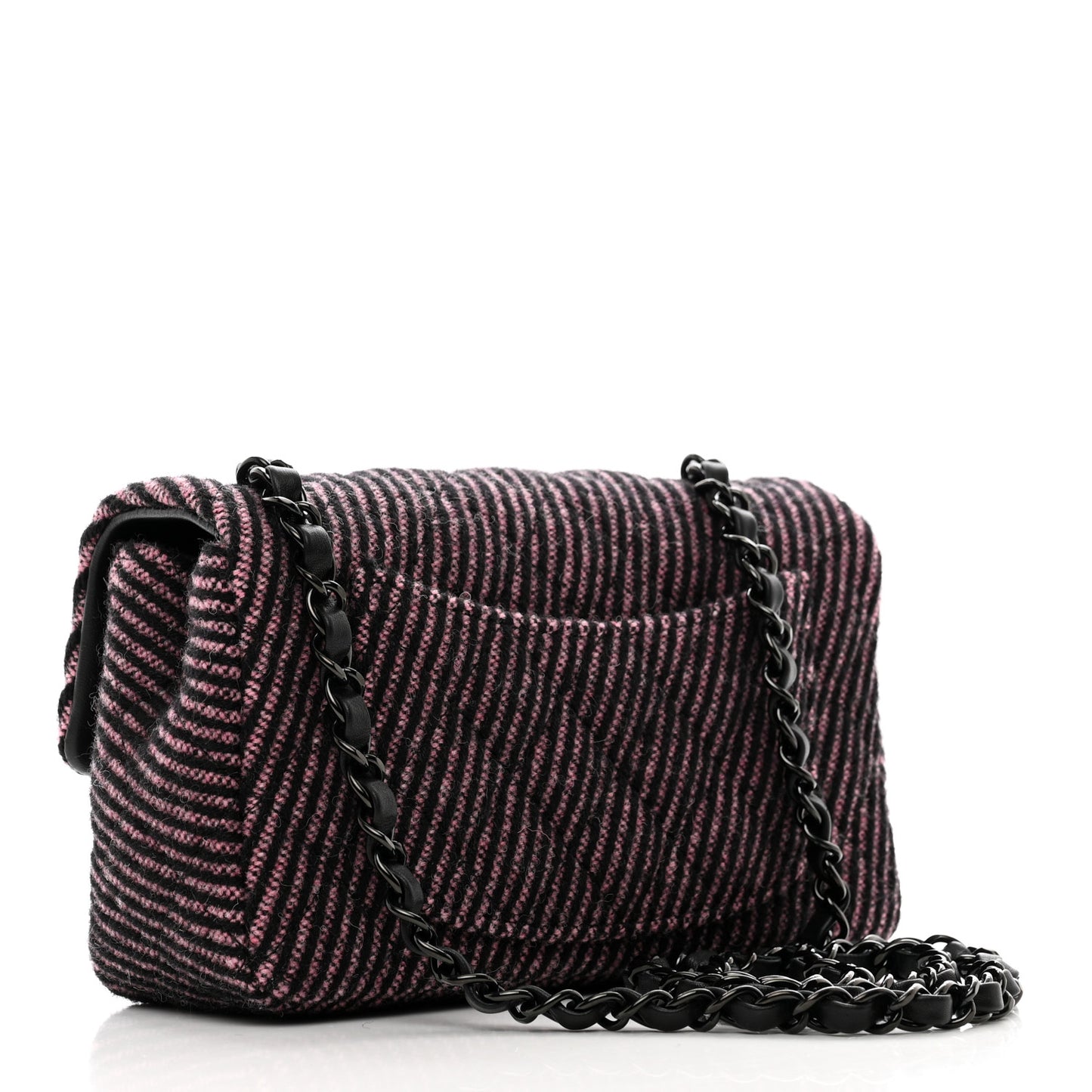 Wool Tweed Quilted Mini Rectangular Flap Pink Black