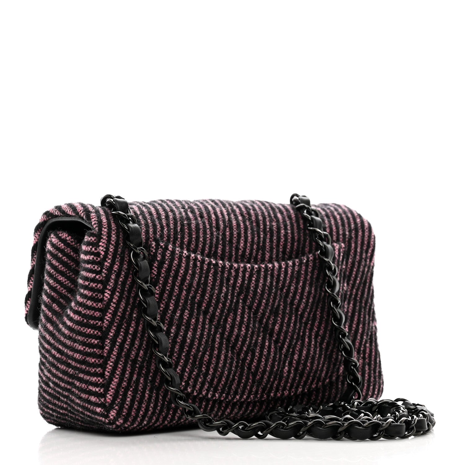 Chanel Wool Tweed Quilted Mini Rectangular Flap Pink Black 3 of 10