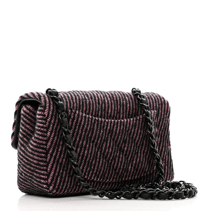 Chanel Wool Tweed Quilted Mini Rectangular Flap Pink Black 3 of 10