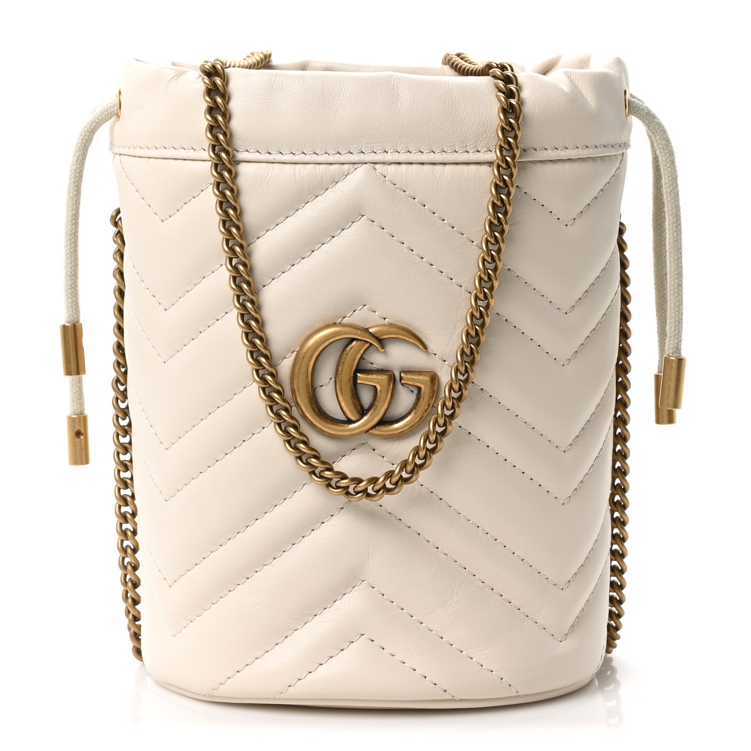 Gucci Calfskin Matelasse Mini GG Marmont 2.0 Bucket Bag White 1 of 10