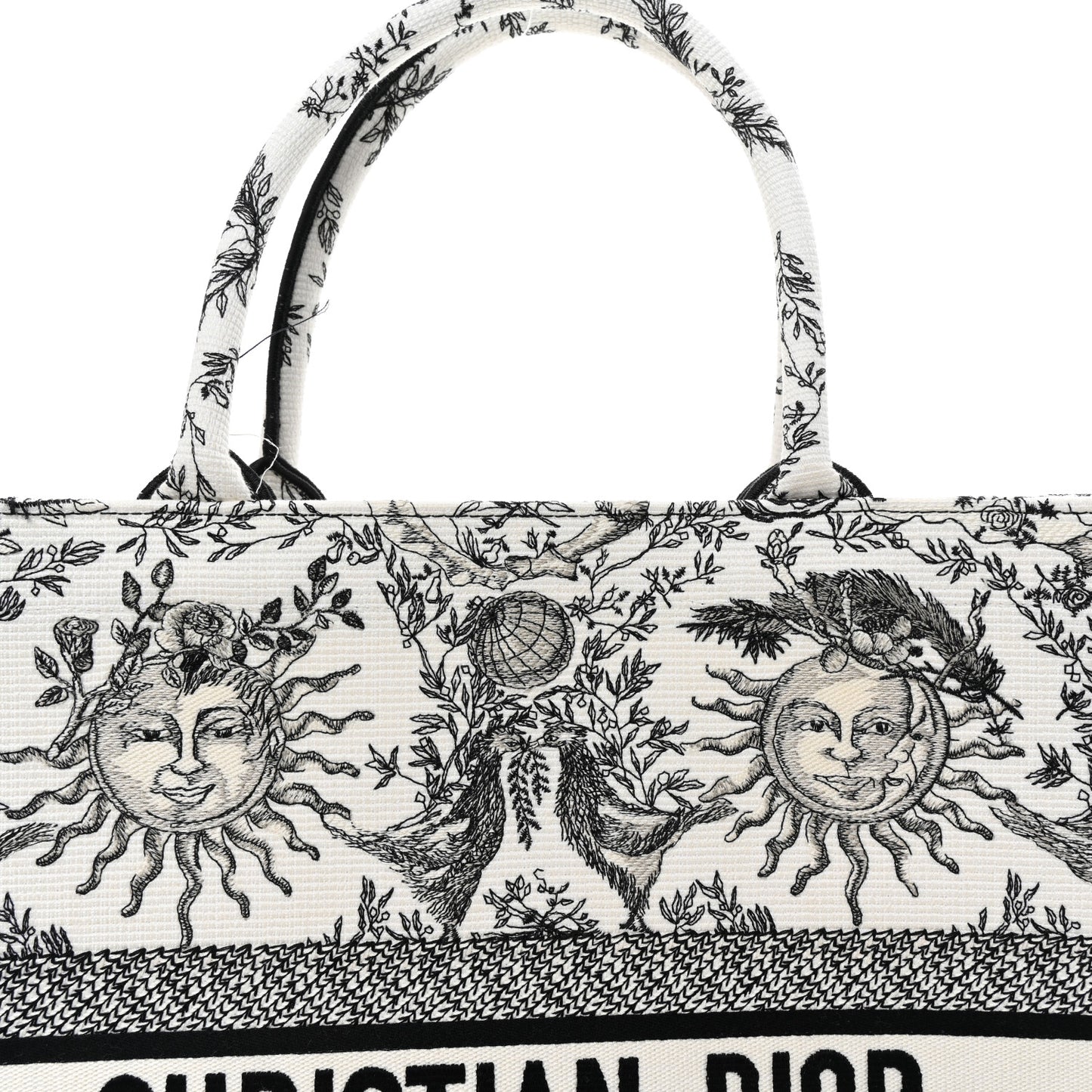 Canvas Embroidered Large Toile De Jouy Soleil Book Tote Black White