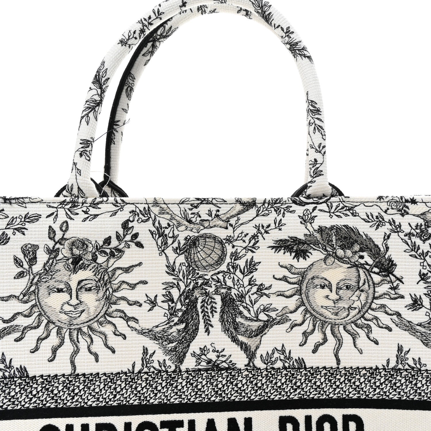 Christian Dior Canvas Embroidered Large Toile De Jouy Soleil Book Tote Black White 7 of 10