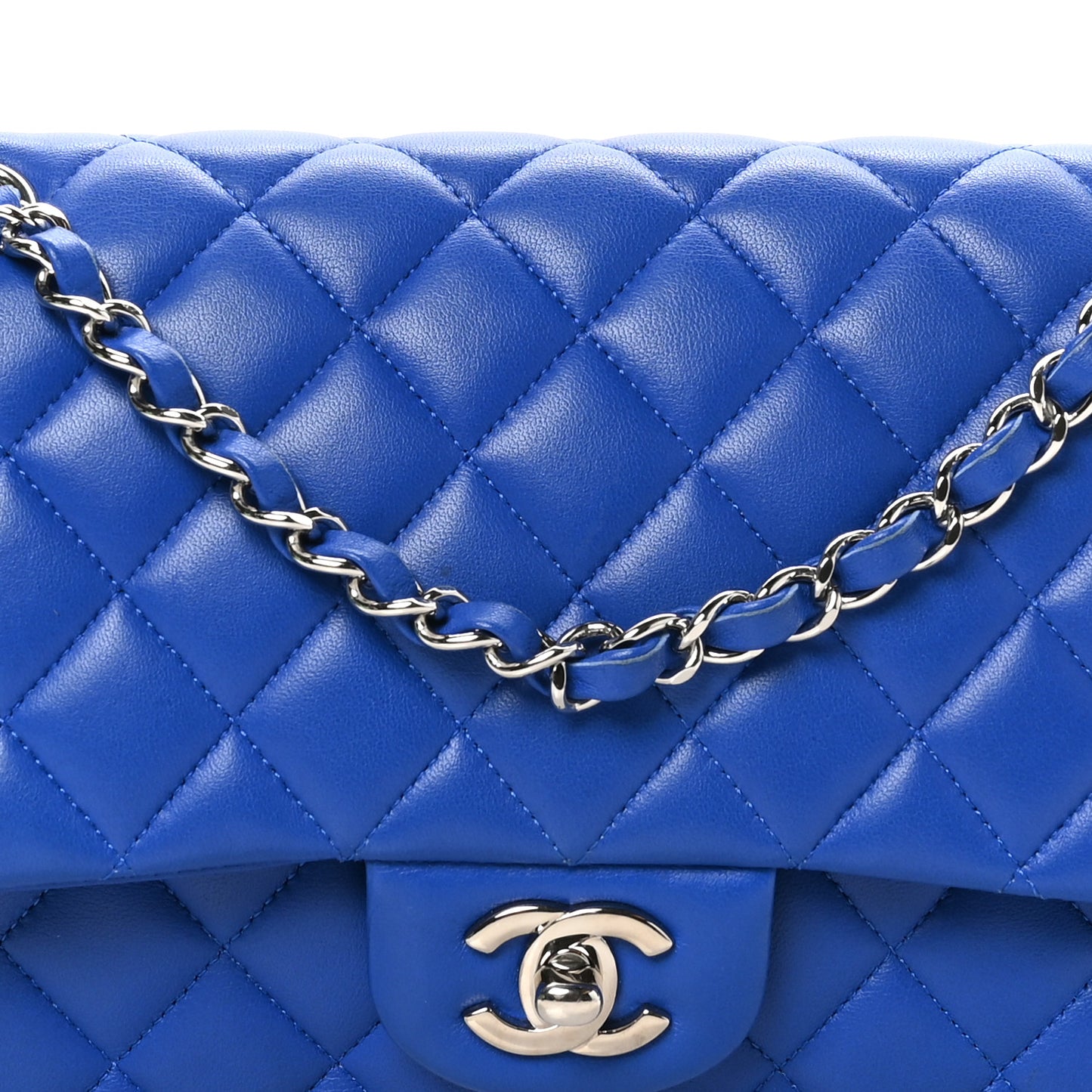 Lambskin Quilted Medium Double Flap Blue
