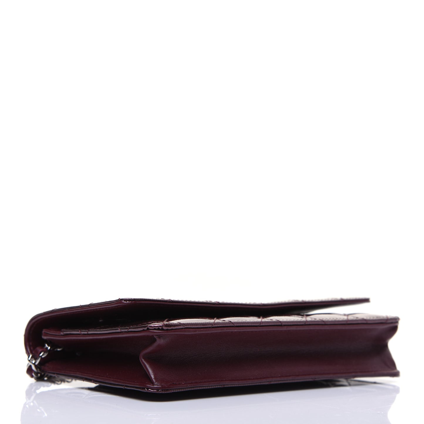 Striated Patent Quilted Wallet on Chain WOC Bordeaux