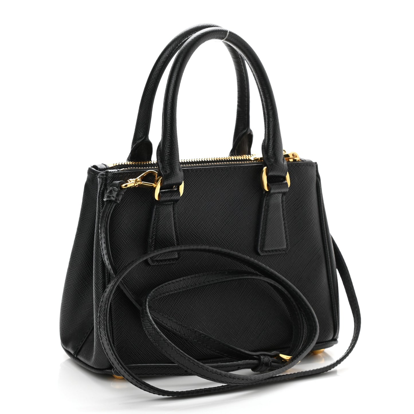 Saffiano Lux Micro Galleria Double Zip Tote Black