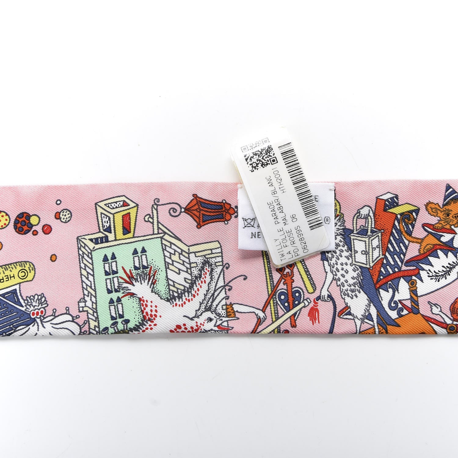 Hermes Silk La Folle Parade Twilly Rose Malabar White 3 of 3