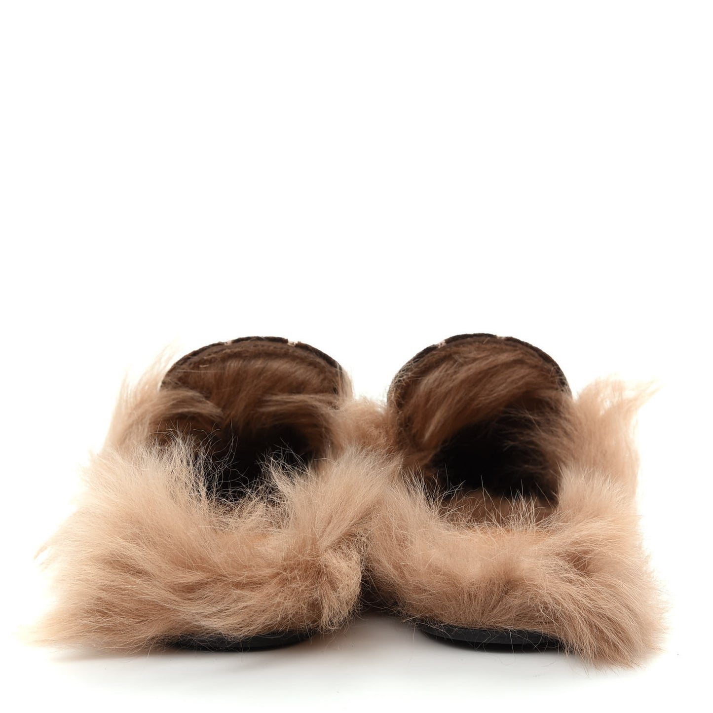 Velvet GG Monogram Fur Womens Princetown Slippers 37 Brown Black Natural