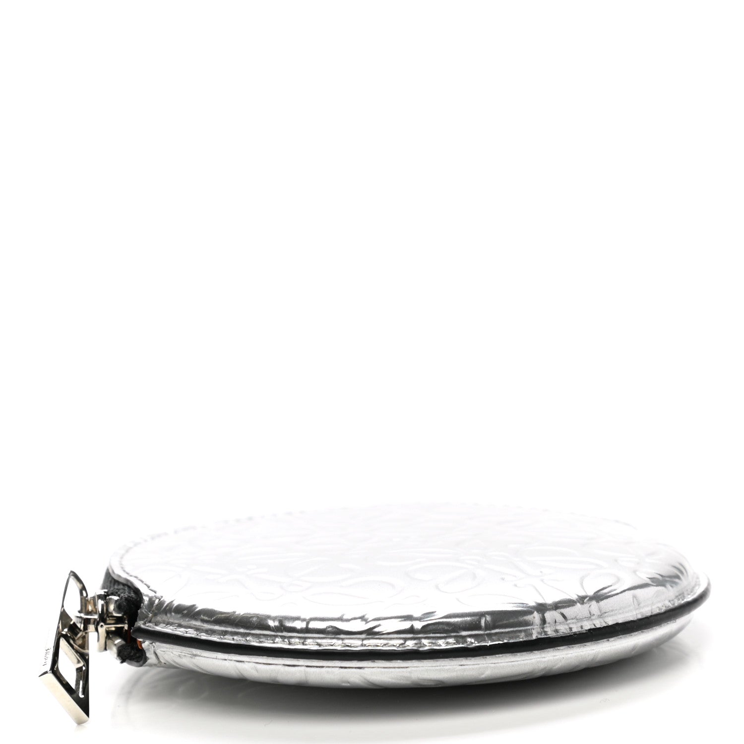 Loewe Metallic Calfskin Embossed Anagram Cookie Zip Coin Purse Silver 4 of 8