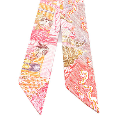 Hermes Silk City Of Light Twilly Rose Jaune D'or Rouge 2 of 3