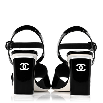 Chanel Patent Calfskin Sandal 38 Black White 5 of 11