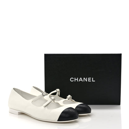 Chanel Lambskin Mary Jane Flats 40 White Black 9 of 9