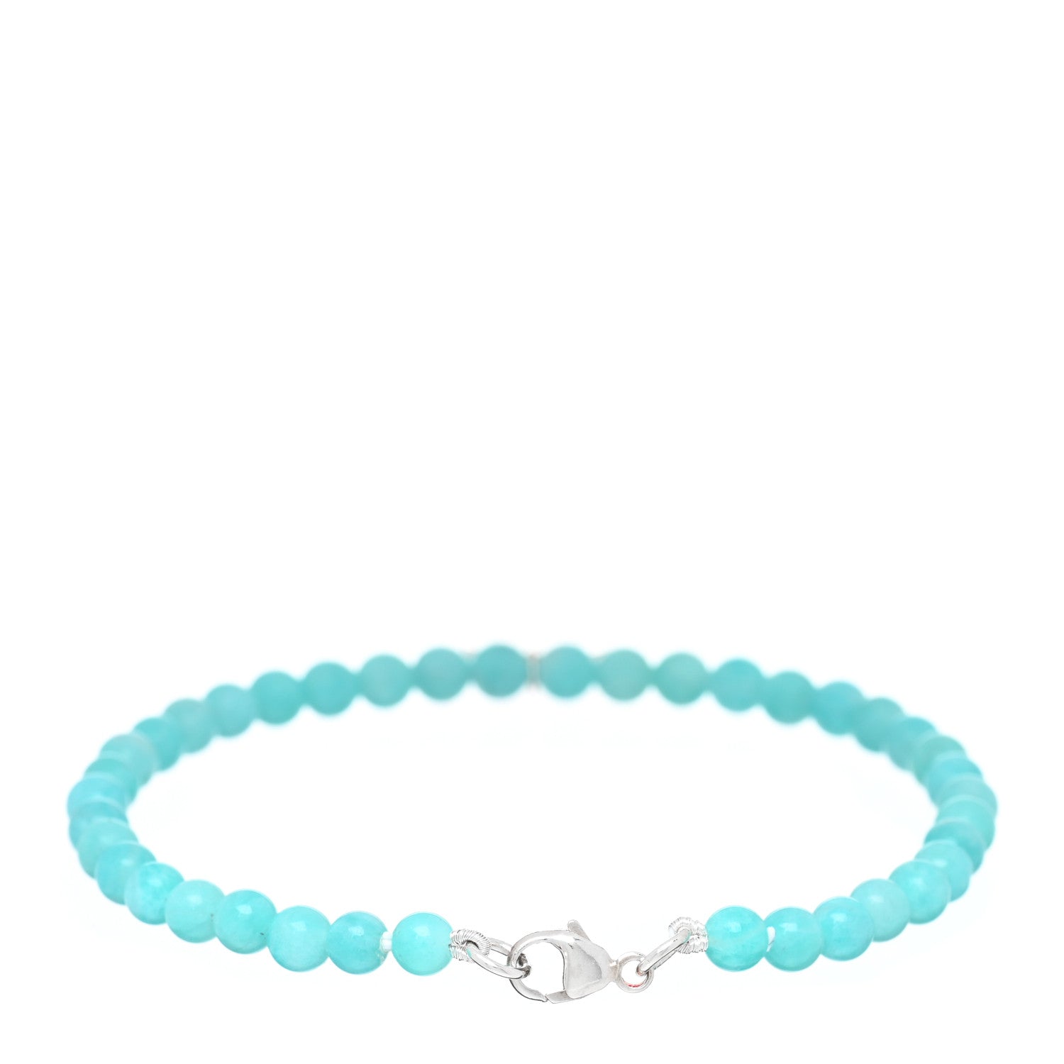Tiffany Sterling Silver Amazonite 4mm Return to Tiffany Heart Tag Bead Bracelet 2 of 3