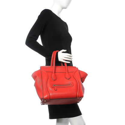 Celine Drummed Calfskin Mini Luggage Coquelicot 2 of 9