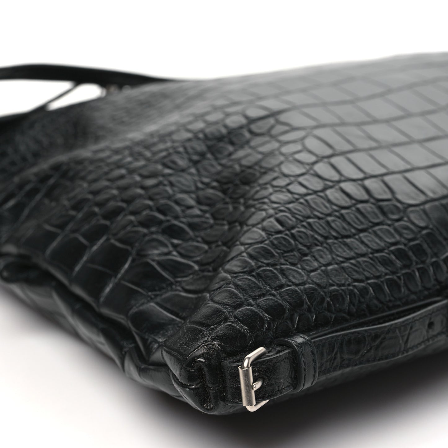 Calfskin Crocodile Embossed Large Convertible ID Bag Black
