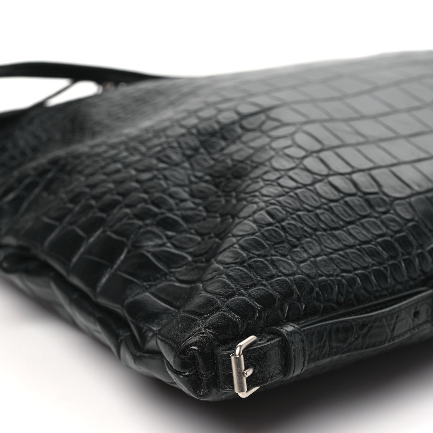 Saint Laurent Calfskin Crocodile Embossed Large Convertible ID Bag Black 10 of 11