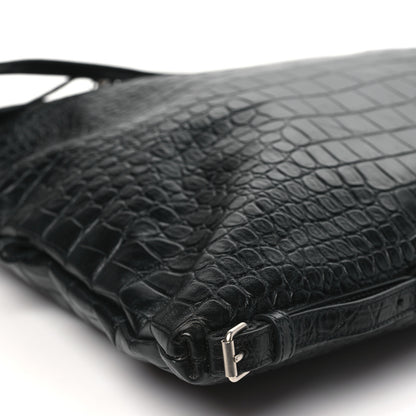 Saint Laurent Calfskin Crocodile Embossed Large Convertible ID Bag Black 10 of 11