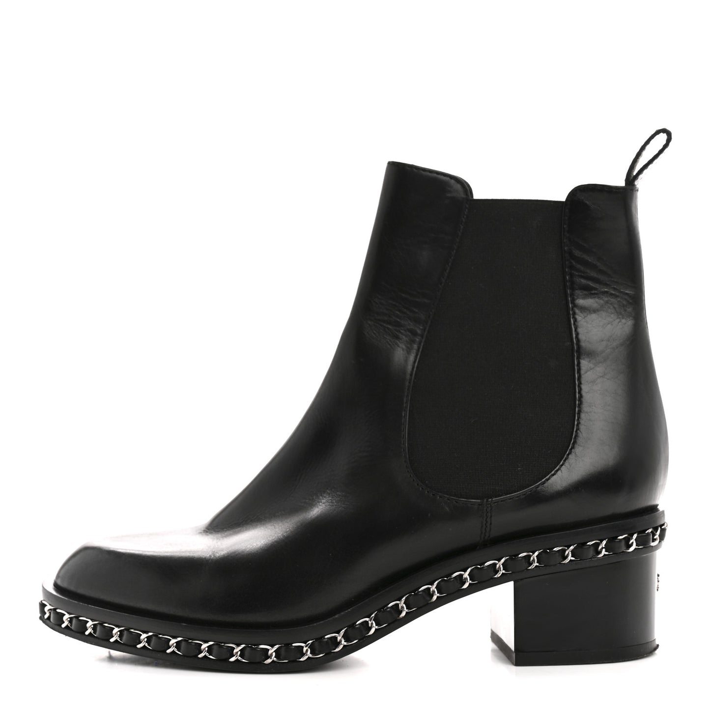 Calfskin Chain Around Chelsea Boots 39.5 Black