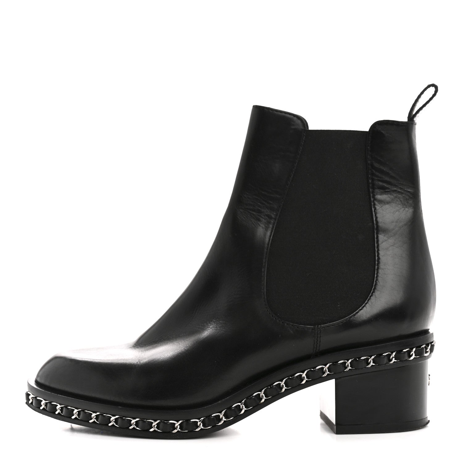 Chanel Calfskin Chain Around Chelsea Boots 39.5 Black 1 of 9