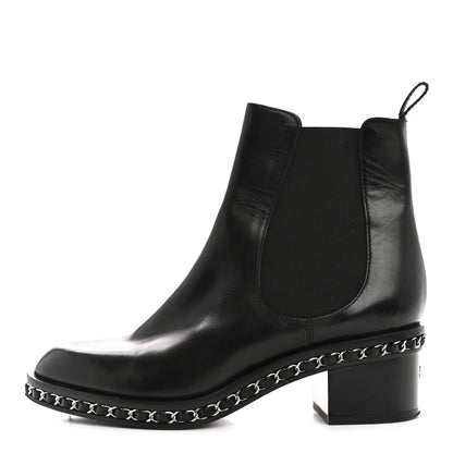Chanel Calfskin Chain Around Chelsea Boots 39.5 Black 1 of 9
