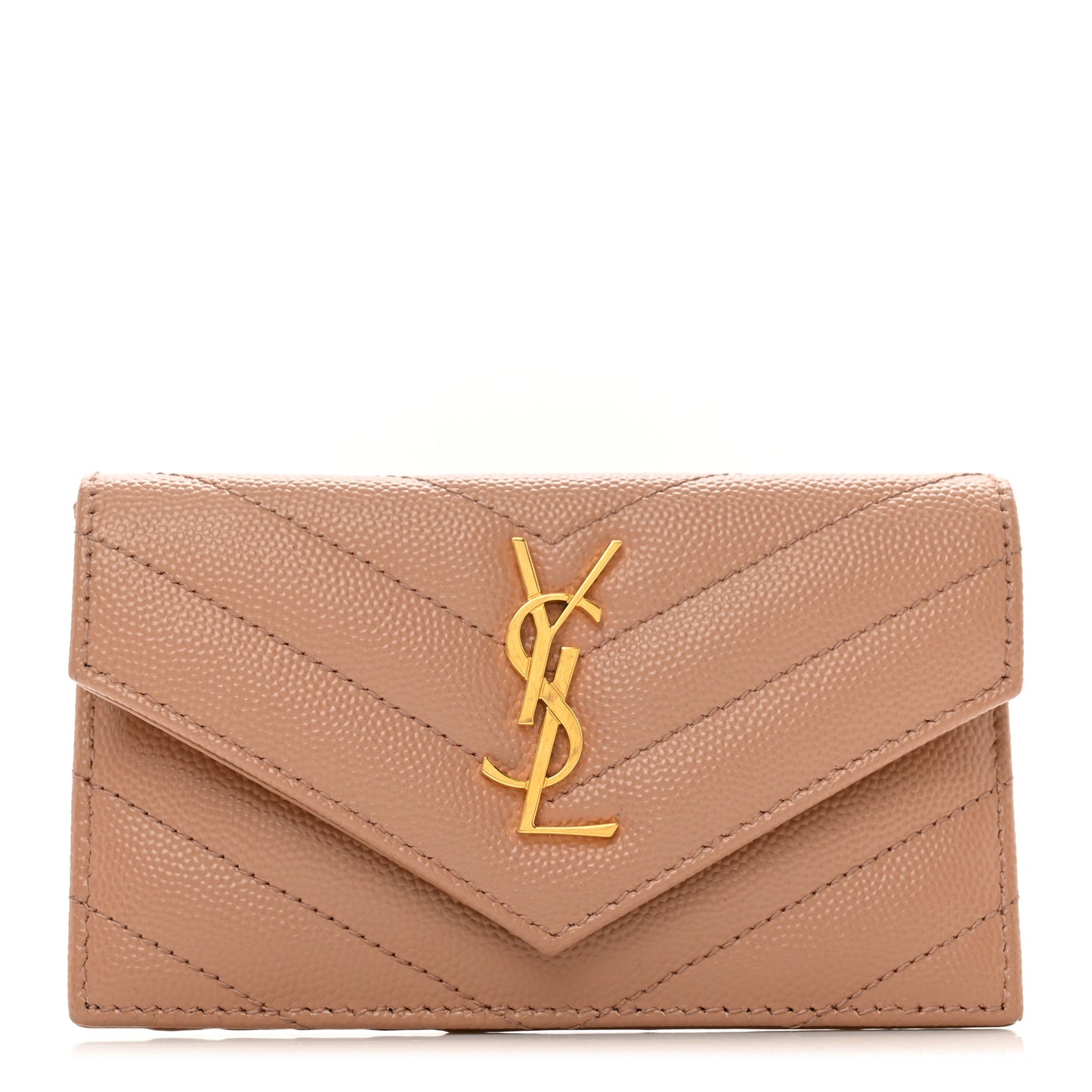 Grain De Poudre Matelasse Chevron Monogram Compact Wallet Dark Beige