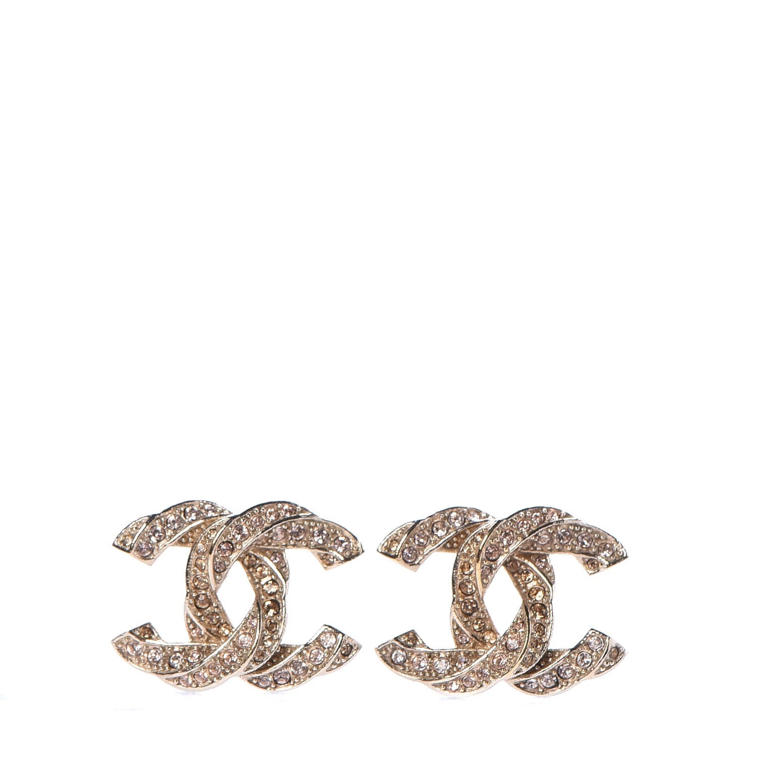 Chanel Crystal Twisted CC Earrings Light Gold Pale Pink 1 of 5