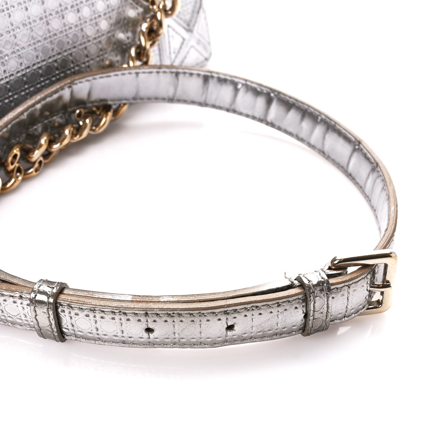 Metallic Patent Micro-Cannage Medium Diorama Flap Bag Silver