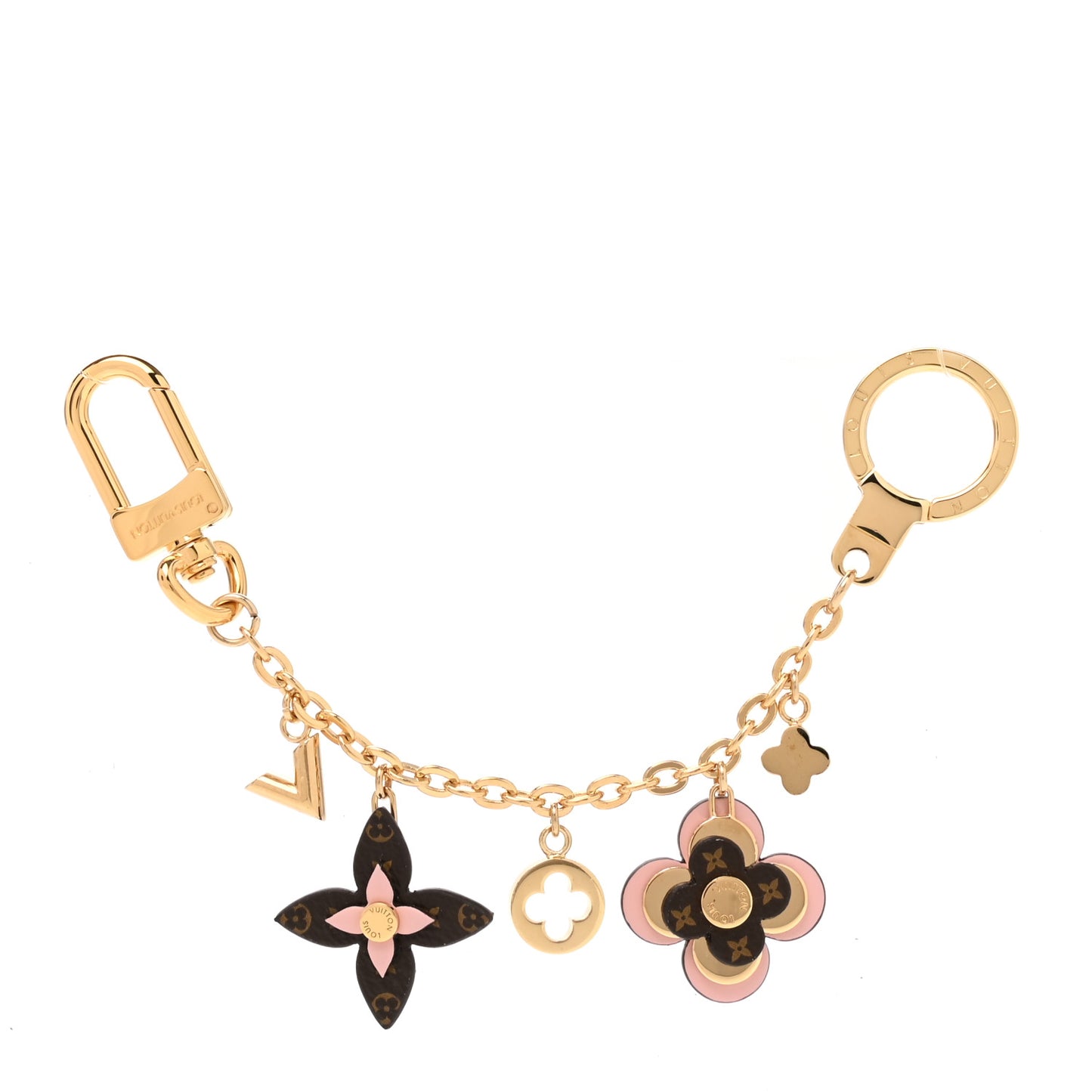 Brass Monogram Blooming Flowers Bag Charm Key Holder Rose Ballerine