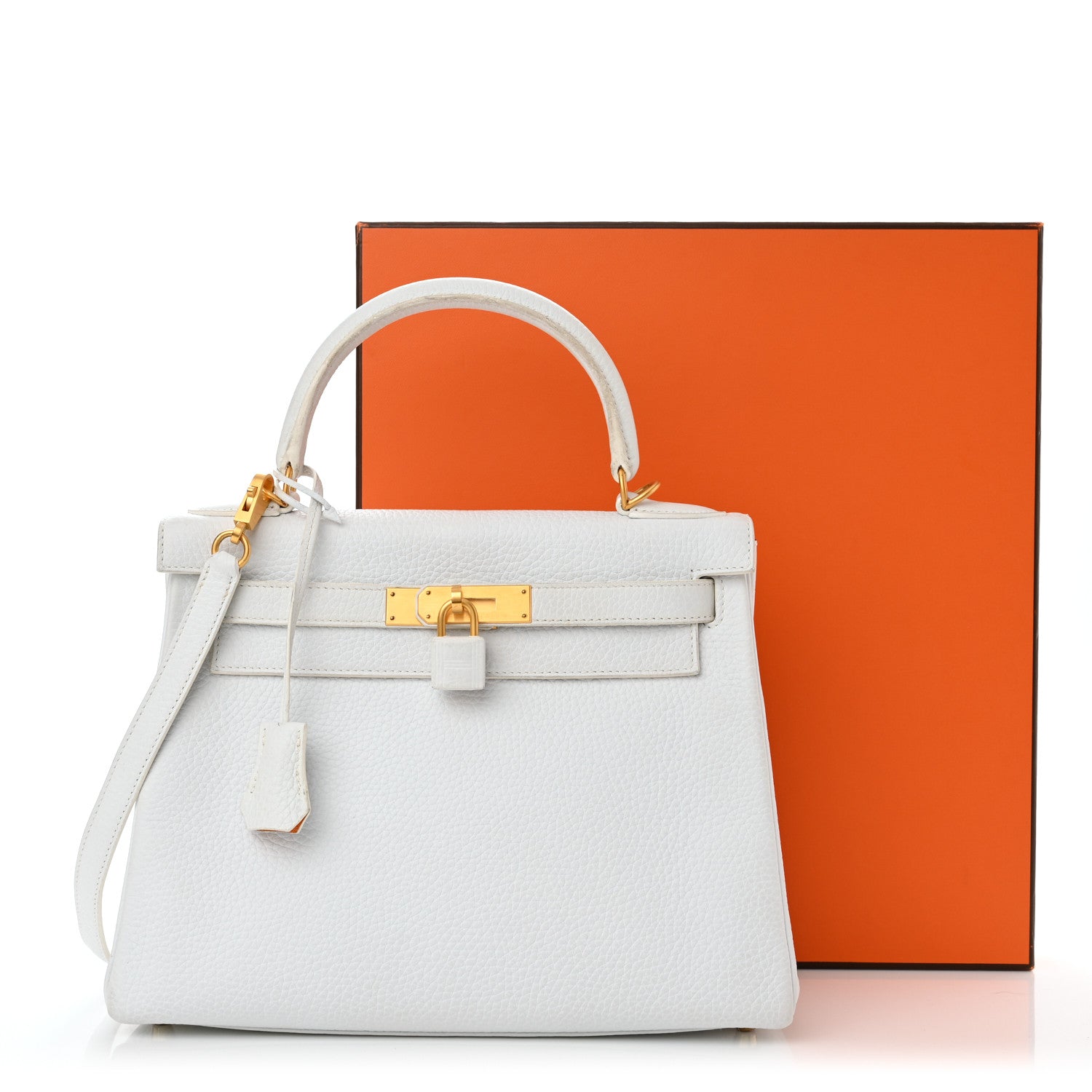 Hermes Taurillon Clemence Horseshoe Kelly Retourne 28 White Jaune D'Or 19 of 19
