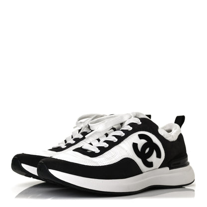 Chanel Nylon Calfskin Suede Womens CC Sneakers 38.5 White Black 2 of 8