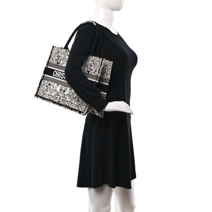 Christian Dior Canvas Embroidered Medium Ornamental Cornely Effect Book Tote Black White 2 of 8