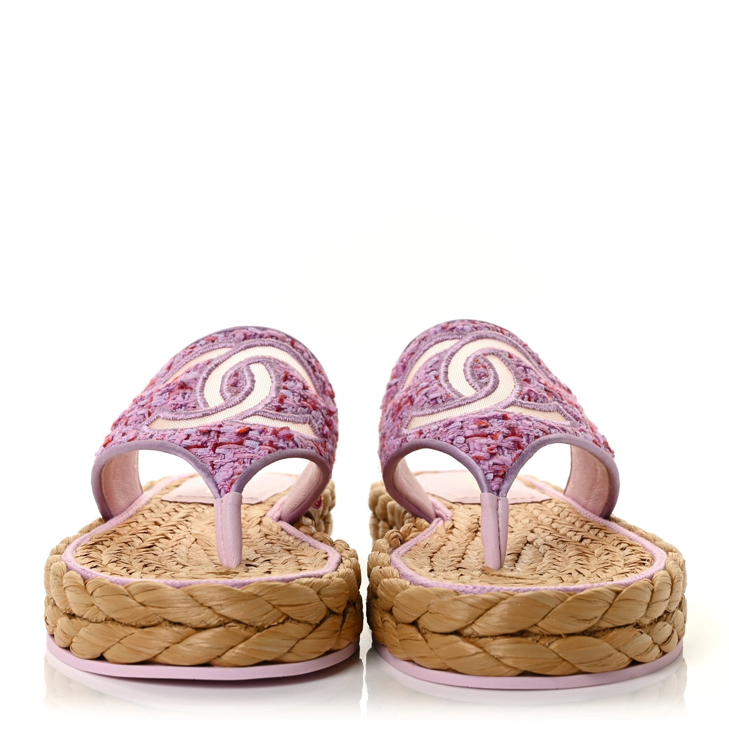 Chanel Tweed CC Thong Sandals 36.5 Light Purple Pink Red 2 of 9