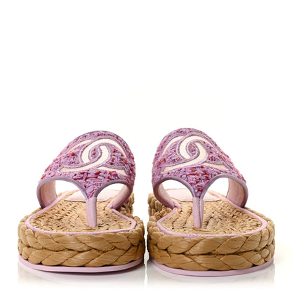 Chanel Tweed CC Thong Sandals 36.5 Light Purple Pink Red 2 of 9