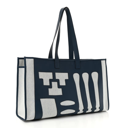 Hermes Swift Toile Petit H Decoupe Skeleton Tote GM Ecru Navy 3 of 12