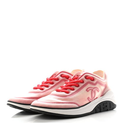 Chanel Calfskin Mesh Lycra Womens Logo Sneakers 37 White Red 3 of 7